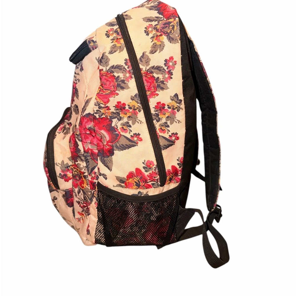 Vintage Floral Pattern Roxy Large Canvas Backpack (W/ rip in left mesh netting) - Picture 4 of 9